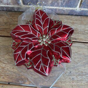 Jumbo Shatterproof Christmas Ornament Poinsettia 8.5”x7.5”